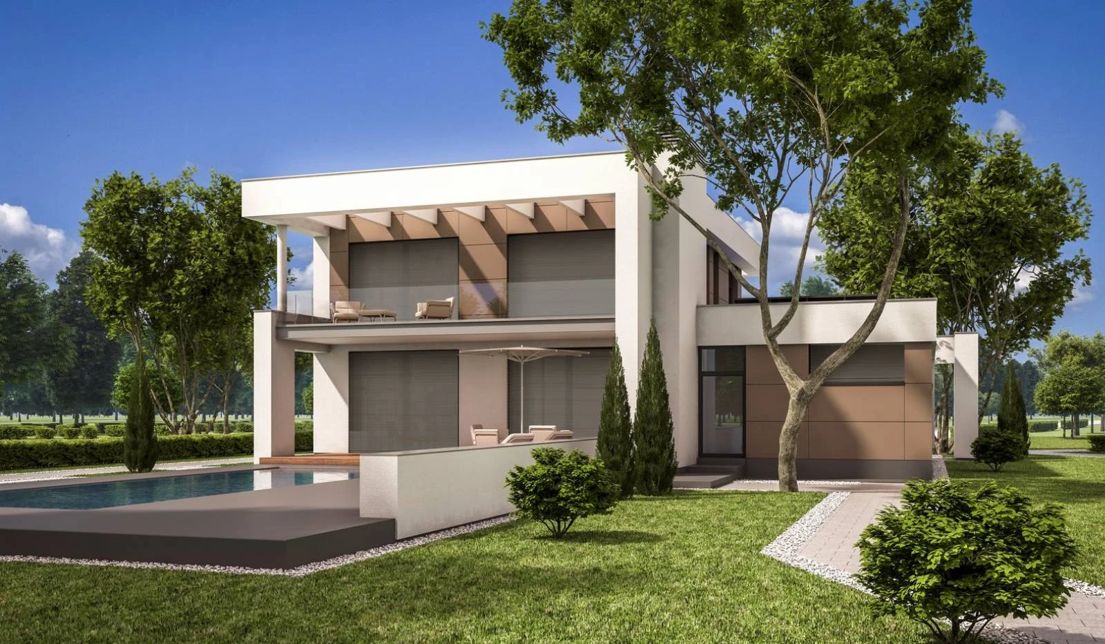 Persianas enrollables de seguridad instaladas en una vivienda contemporánea